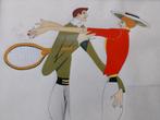 Aquarel dansend tennissen...jaren 20..., Ophalen of Verzenden