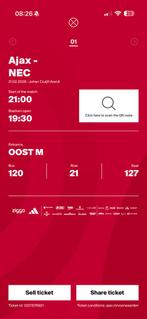 Ajax nec 1 kaart vak 120, Tickets en Kaartjes, Eén persoon, Februari