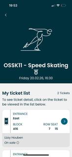 Olympische spelen schaatsen - 2 tickets 20/2, Tickets en Kaartjes, Twee personen, Februari