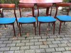 4 Deense, vintage eetkamerstoelen van R.Borregaard vr Viborg, Ophalen, Gebruikt, Bruin, Hout