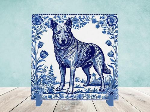 Cattle Dog Delfts Blauwe tegel incl houder, Huis en Inrichting, Woonaccessoires | Overige, Nieuw, Ophalen of Verzenden
