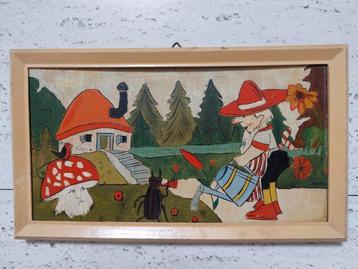 Leuk oud schilderijtje Jan Wijga ? kabouter olie op paneel beschikbaar voor biedingen