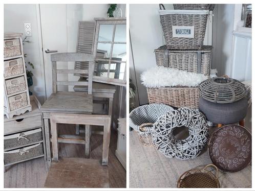 Brocante woonaccessoires, grey wash, lichtgrijs hout en riet, Antiek en Kunst, Curiosa en Brocante, Ophalen of Verzenden