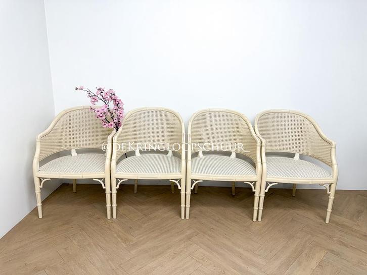 Vintage faux bamboe bamboo giorgetti stoelen, eetkamerstoel, Huis en Inrichting, Stoelen, Gebruikt, Vier, Hout, Riet of Rotan