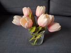 Kunstbloemen (roze tulpen) in glazen vaas, Ophalen, Zo goed als nieuw, Binnen