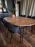 Ronde/uitschuifbare mango houten eettafel 120cm incl stoelen, Huis en Inrichting, Tafels | Eettafels, Ophalen, Rond, Zo goed als nieuw