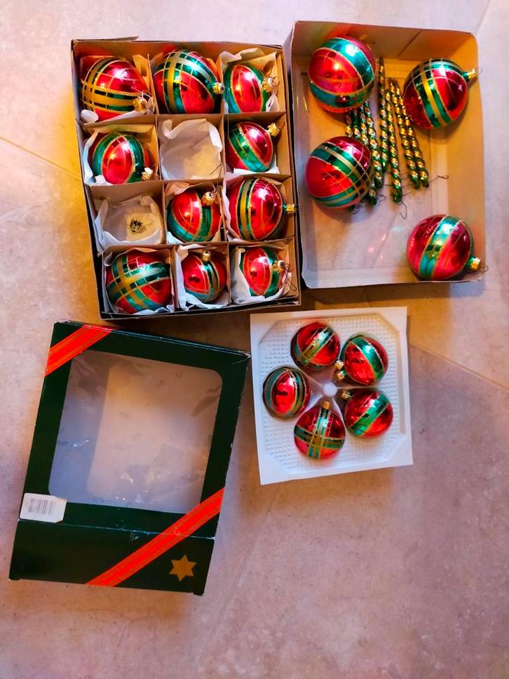 OUDE GLAZEN KERSTBALLEN VINTAGE RETRO HAND MADE IJSPEGELS, Diversen, Kerst, Zo goed als nieuw, Ophalen of Verzenden