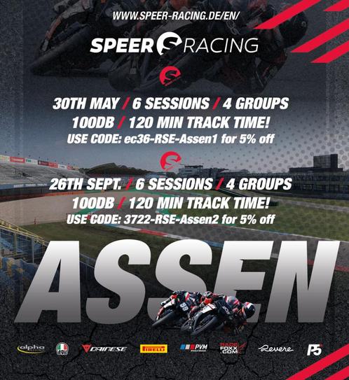 Trackdays TT Circuit Assen 30 Mei en 26 Sept. - 6 sessies! -, Motoren, Onderdelen | Merk-onafhankelijk, Nieuw, Ophalen of Verzenden