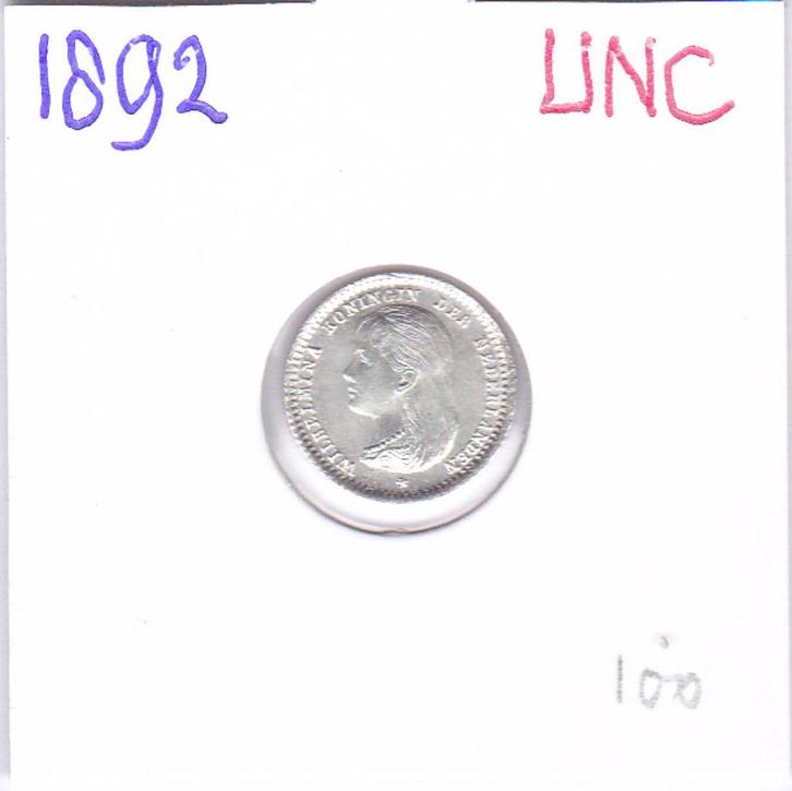 Schitterende 10 cent 1892 UNC voor 100 euro, Postzegels en Munten, Munten | Nederland, Losse munt, 10 cent, Koningin Wilhelmina