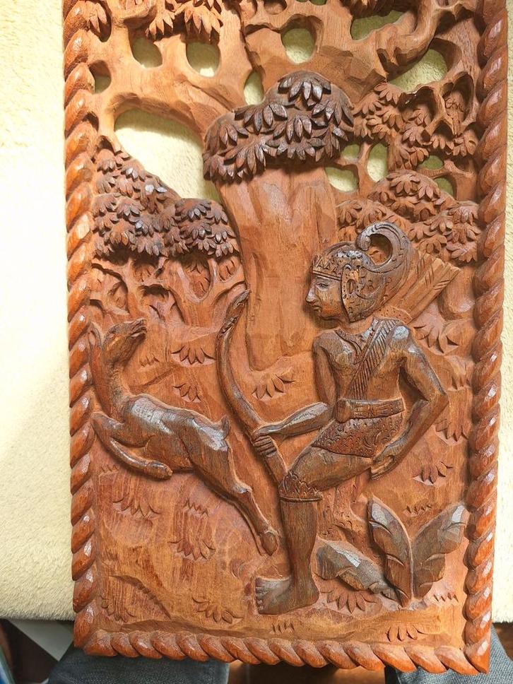 Houten Wandpaneel Jager met Hert, Antiek en Kunst, Kunst | Beelden en Houtsnijwerken, Verzenden