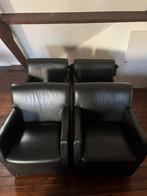 4 Zwarte Lederen Stoelen met Wieltjes, Gebruikt, Minder dan 75 cm, Leer, Ophalen of Verzenden