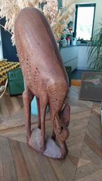 Groot zwaar houten beeld hert vintage, Antiek en Kunst, Ophalen of Verzenden