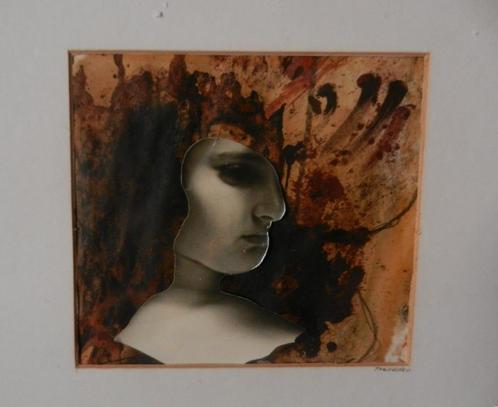 Foto collage Vrouwenhoofd Marcel van Deursen hxb 22,7x25 cm, Antiek en Kunst, Kunst | Schilderijen | Modern, Ophalen of Verzenden