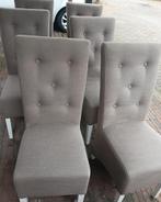 6 Taupe Eetkamerstoelen met Knopen, Huis en Inrichting, Stoelen, Ophalen, Gebruikt, Bruin, Vijf, Zes of meer stoelen