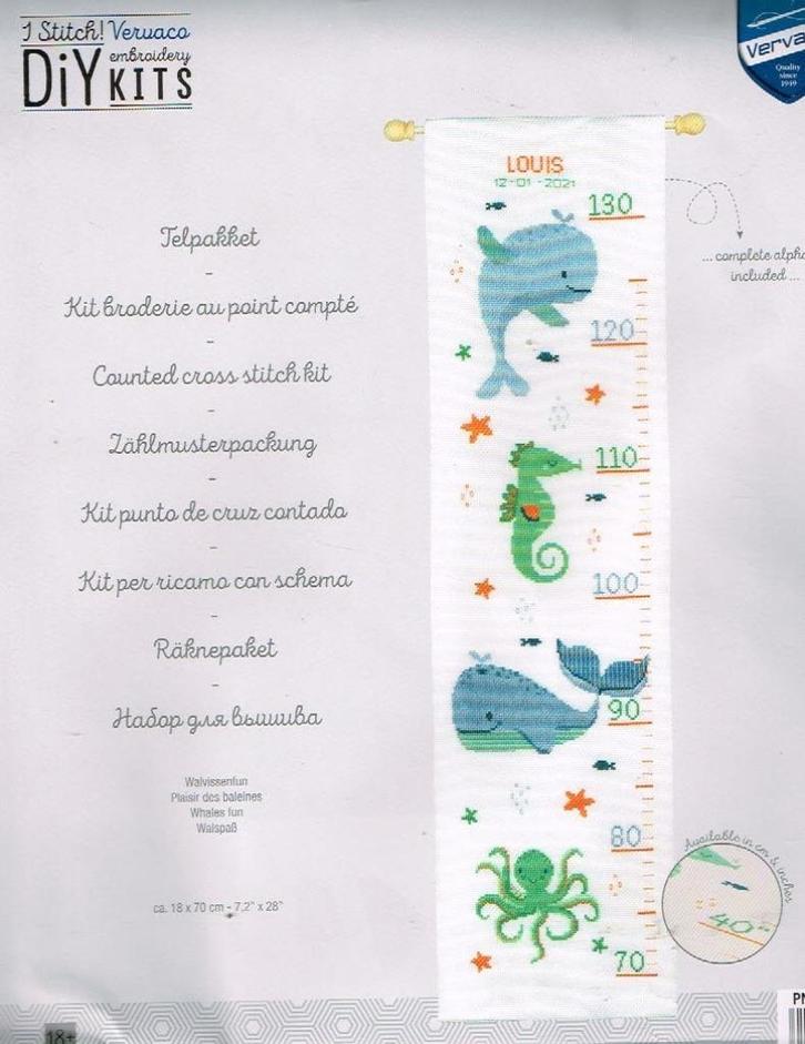 Cado vervaco borduurpakket groeimeter walvissenfun, Hobby en Vrije tijd, Borduren en Borduurmachines, Nieuw, Borduurpakket, Handborduren