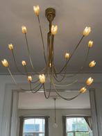 Messing Kroonluchter met Tulpvormige Lampen, Huis en Inrichting, Lampen | Kroonluchters, Ophalen, Zo goed als nieuw, Metaal