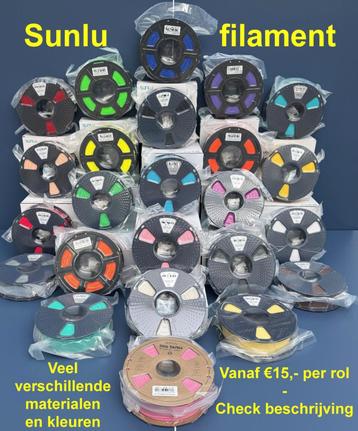 Sunlu (silk) PLA+ / PLA CF / PETG / TPU / ABS / ASA filament beschikbaar voor biedingen