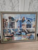Schilderij: Havengezicht met boten, Antiek en Kunst, Kunst | Schilderijen | Klassiek, Ophalen of Verzenden