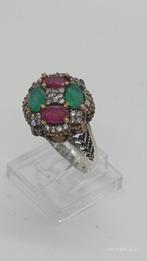 Zilveren Ring met Robijn, Saffier & Vergulde Kop - Maat 55, Ophalen of Verzenden, 17 tot 18, Dame of Heer, Met edelsteen