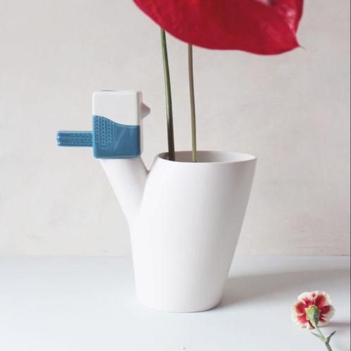 Vaas met gieter (Boomtop & vogel), Huis en Inrichting, Woonaccessoires | Vazen, Ophalen of Verzenden