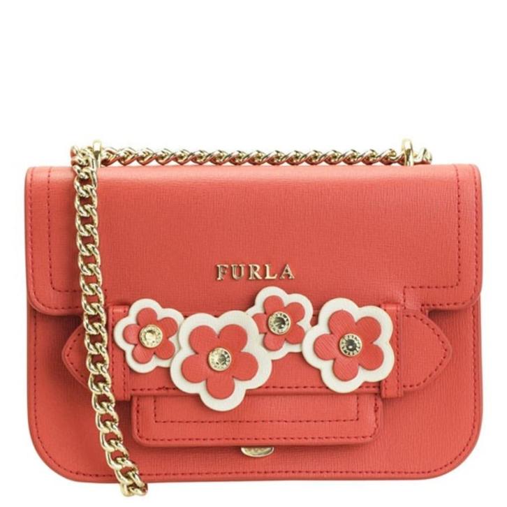 Furla oranje schoudertas crossbody tas met bloemen 20x15x7, Sieraden, Tassen en Uiterlijk, Tassen | Damestassen, Nieuw, Schoudertasje