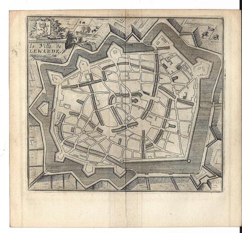 1711 - Leeuwarden stadsplan, Boeken, Atlassen en Landkaarten, Gelezen, Landkaart, Nederland, 1800 tot 2000, Ophalen of Verzenden