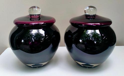 Set Glaskunst Glazen Potten - Amethist Paars Glas, Antiek en Kunst, Antiek | Glas en Kristal, Ophalen of Verzenden