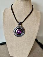 Uno de 50 ketting (8) met leer en paars, Sieraden, Tassen en Uiterlijk, Kettingen, Nieuw, Ophalen of Verzenden, Zilver, Overige materialen