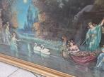 Vintage XL lijst met glas en prent met nimfen, Antiek en Kunst, Curiosa en Brocante, Ophalen