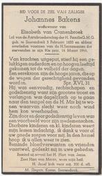 Johannes Bakens 1855 Soerendonk + 1944 Soerendonk, 89 jr, Verzamelen, Verzenden, Bidprentje