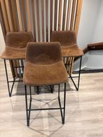 Barkrukken 3 stuks bruin, metaal, stoffen zitting en leuning, Huis en Inrichting, Barkrukken, Ophalen, Gebruikt, Met voetsteun