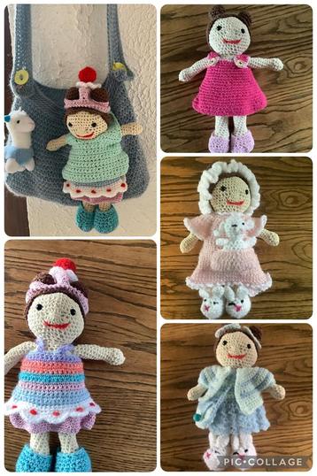 Gehaakte Tas,POP Carolientje, kleertjes. beschikbaar voor biedingen