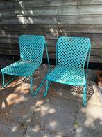 Twee solide turquoise loungestoel tuinstoelen, Ophalen, Gebruikt, Metaal