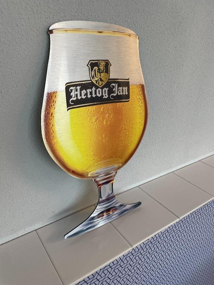 Reclamebord Hertog Jan glas groot 25x46cm aluminium, Verzamelen, Biermerken, Nieuw, Reclamebord, Plaat of Schild, Hertog Jan, Ophalen of Verzenden