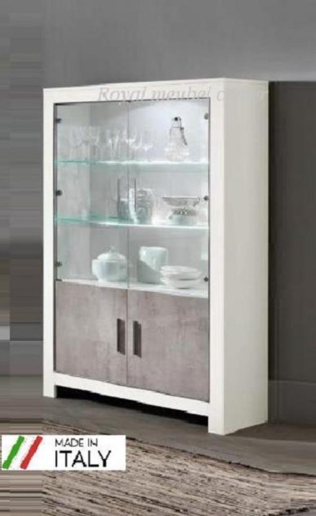 Buffetkast-Vitrinekast Mona Hoogglans wit- marmer- Sale-, Huis en Inrichting, Kasten | Buffetkasten, Nieuw, 150 tot 200 cm, 25 tot 50 cm