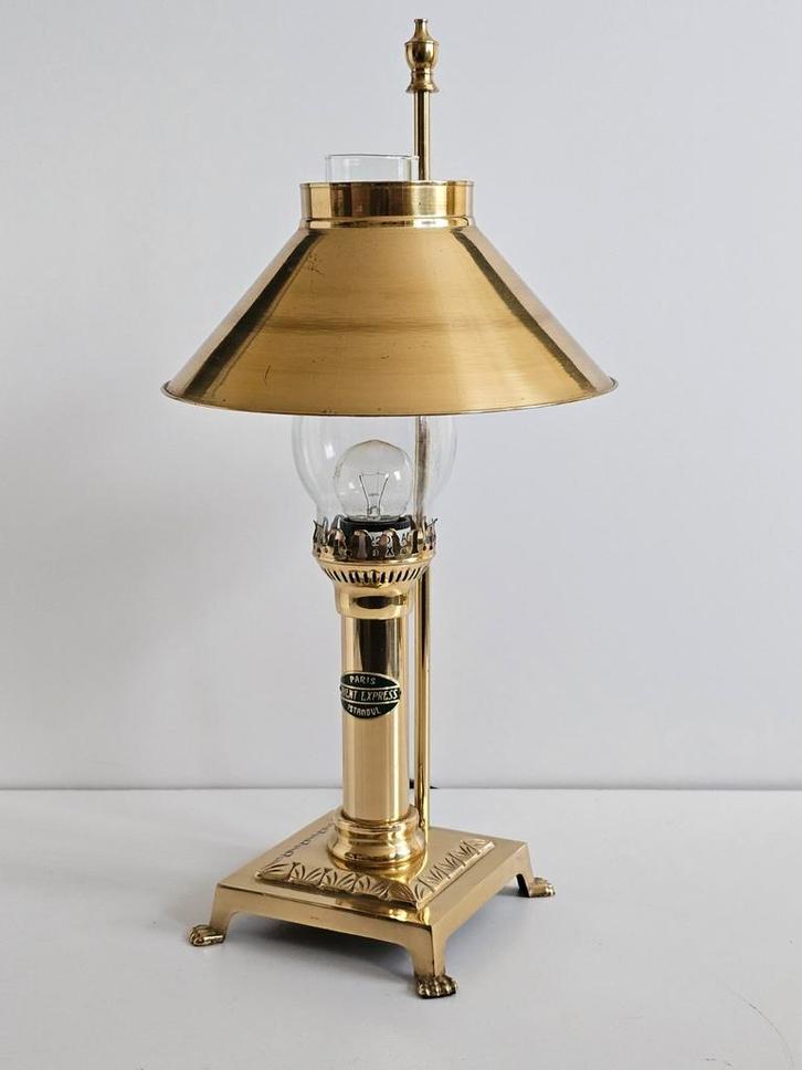 Vintage Paris-Istanbul, Orient Express koperen tafellamp, Antiek en Kunst, Curiosa en Brocante, Ophalen of Verzenden
