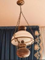 Antieke hanglamp hout en glas, Antiek en Kunst, Antiek | Lampen, Ophalen of Verzenden