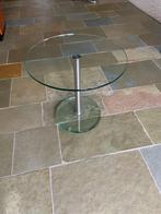 Glazen salontafel met metalen voet, Huis en Inrichting, Tafels | Bijzettafels, Minder dan 55 cm, Gebruikt, Rond, Glas