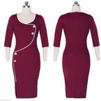 Rode sjieke jurk met knopen (zakelijke retro bodycon), Verzenden, Nieuw, Rood