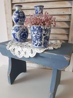Brocant houten vensterbankje krukje opstapje blauw, Ophalen of Verzenden