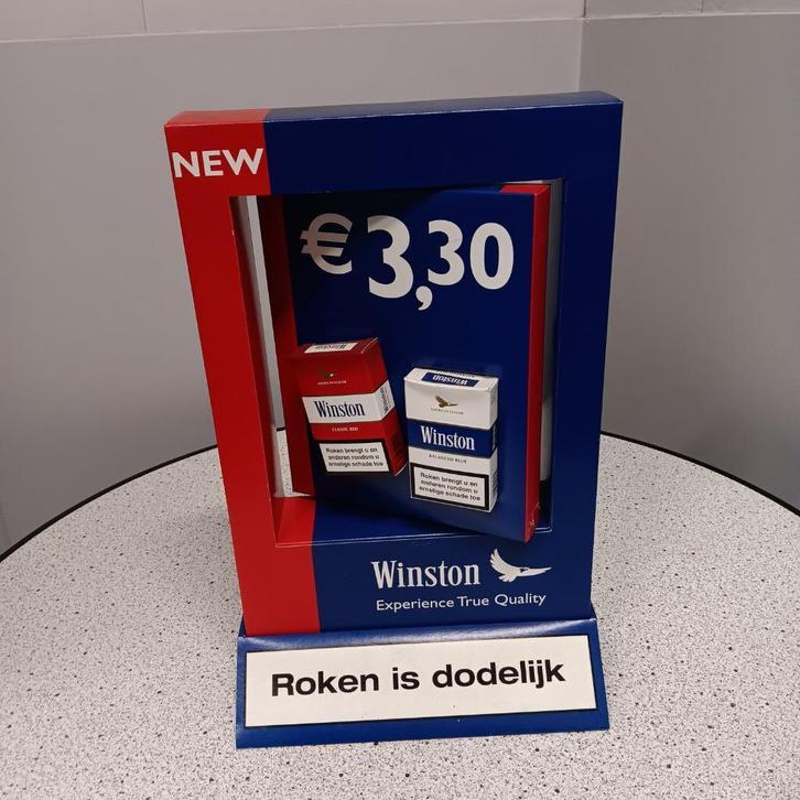 Display Sigaret	Winston (rood/wit) 3,30 25x40 cm karton, Verzamelen, Merken en Reclamevoorwerpen, Zo goed als nieuw, Reclamebord