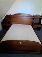 Bed eikenhout met nachtjes, Huis en Inrichting, Slaapkamer | Bedden, Ophalen, Gebruikt, Bruin, Tweepersoons