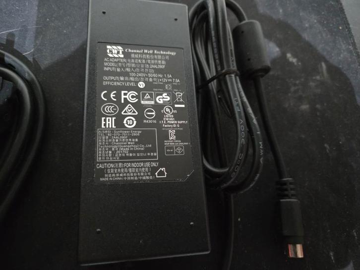CWT 2AAL090F AC Adapter - 12V 7.5A, Audio, Tv en Foto, Opladers, Gebruikt, Ophalen