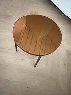 Bijzettafel koper spiegelplaat 50cm diameter, 45cm hoog, Minder dan 55 cm, Gebruikt, Rond, Glas