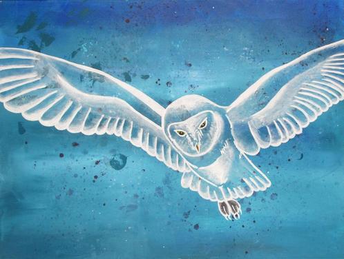 Prachtig Schilderij van een vliegende uil, Antiek en Kunst, Kunst | Schilderijen | Modern, Ophalen of Verzenden