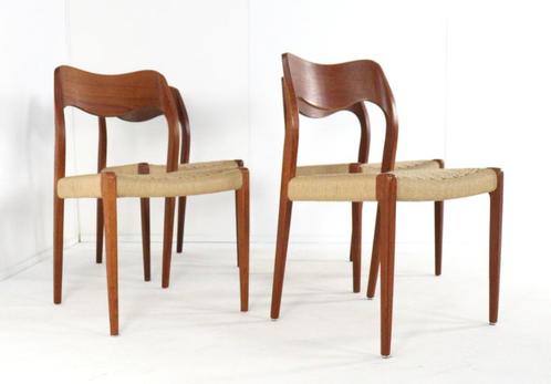 Set 4 Niels O Möller stoelen model 71 papercord Deens, Huis en Inrichting, Stoelen, Zo goed als nieuw, Vier, Hout, Bruin, Ophalen of Verzenden