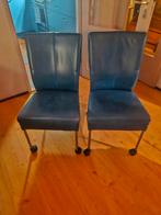 2 leren eetkamerstoelen, Huis en Inrichting, Ophalen, Blauw, Leer, Twee