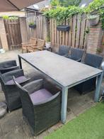 Stevige Tuintafel (220 cm) + 6 Stoelen – €195 (negotiable), Ophalen of Verzenden, Zo goed als nieuw