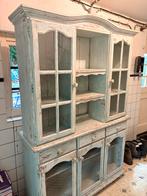 Vintage Mediterraanse Kast met Glas & Kippengaas, Frans/vintage/brocant/, Gebruikt, 150 tot 200 cm, Ophalen of Verzenden