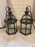 2 metalen hang lantaarns, met glas, Ophalen, Gebruikt, Staal, Netvoeding